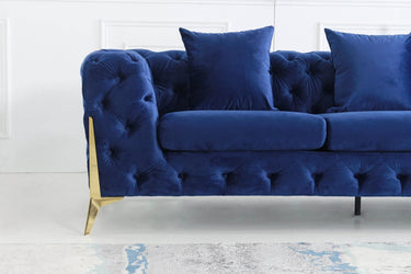 Rocky Chesterfield Navy Blue Velvet Corner Sofa Set with Gold Legs - Timeless Elegance - UK Luxury Furniture